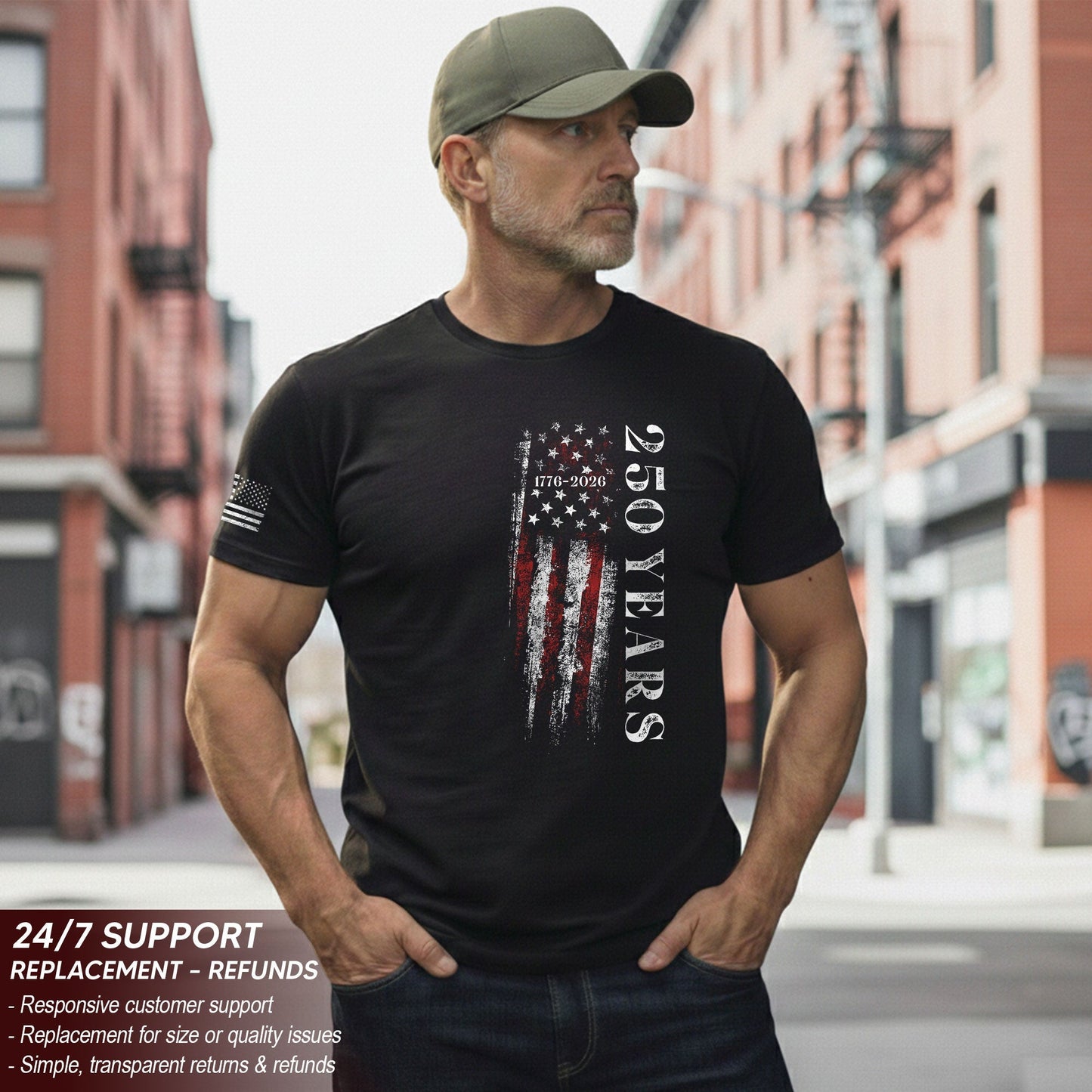 250 Years Vertical Flag T-Shirt – Vintage USA Independence 1776–2026 Shirt