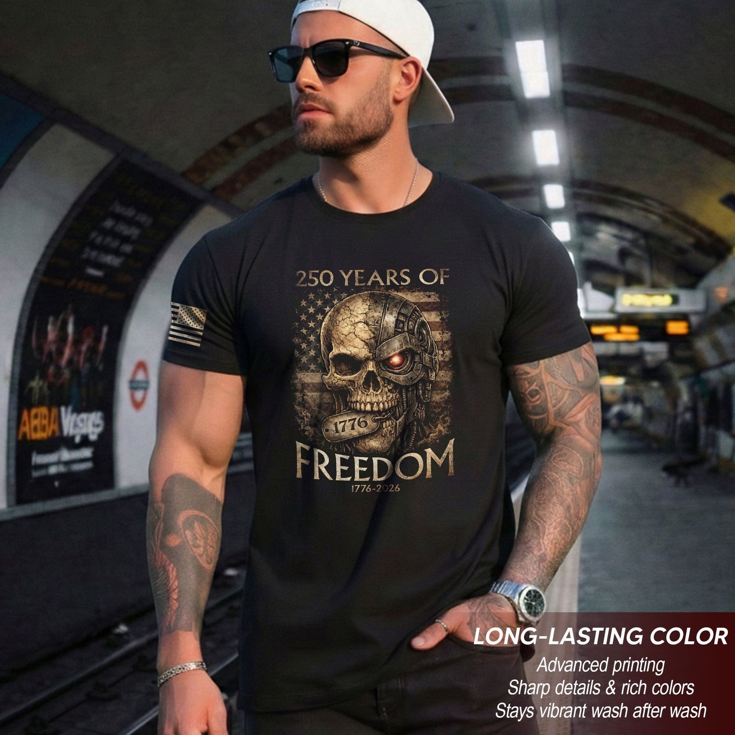 USA 250th Anniversary 250 Years Shirt 1776-2026 Mental Strength Freedom Cyborg Skull Patriotic Mens